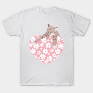 Coco Cat Pink Heart and daisy flowers T-Shirt